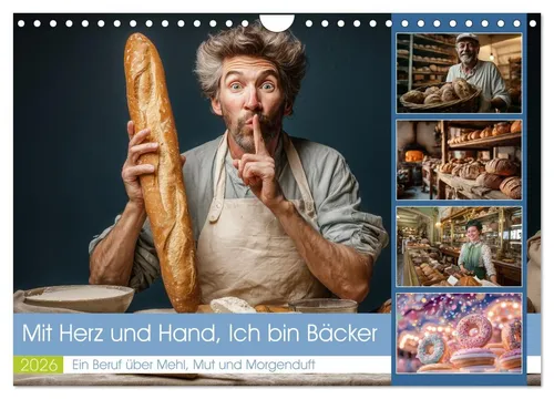 Mit Herz und Hand, Ich bin Bäcker (Wandkalender 2026) - Hochwertiger Wandkalender im DIN A4 Format mit 12 eindrucksvollen Motiven, ideal als Geschenk für Backliebhaber. Umweltfreundlich produziert mit robuster Spiralbindung.