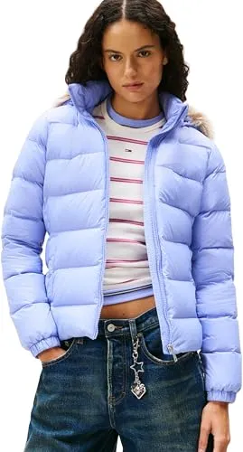 Tommy Jeans Damen Pufferjacke Basic Hooded Down Jacket mit Kapuze, Violett (Vintage Iris), XS
