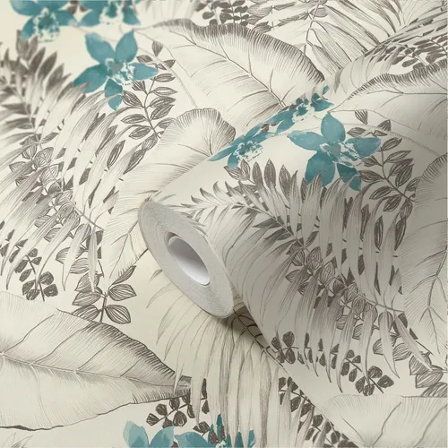 Vliestapete Exotic Life - Exotisch Floral Blätter - Tapeten, stilvolle Vliestapete mit botanischem Design in Weiß und Braun, ideal für Schlafzimmer, Wohnzimmer oder Flur, hochwertig und vinylbeschichtet.