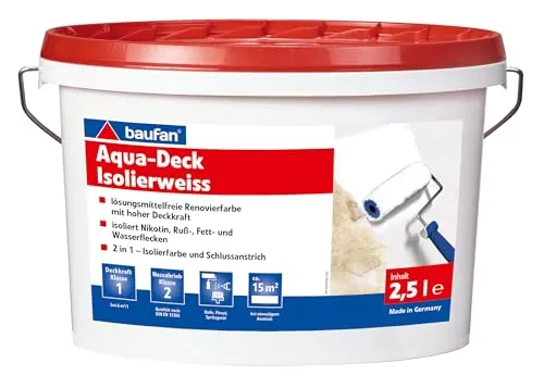 Baufan Aqua Deck 2,5 Liter | lösungsmittelfrei | für innen | 2 in 1 Isolierfarbe und Schlussanstrich | Glanzgrad stumpfmatt