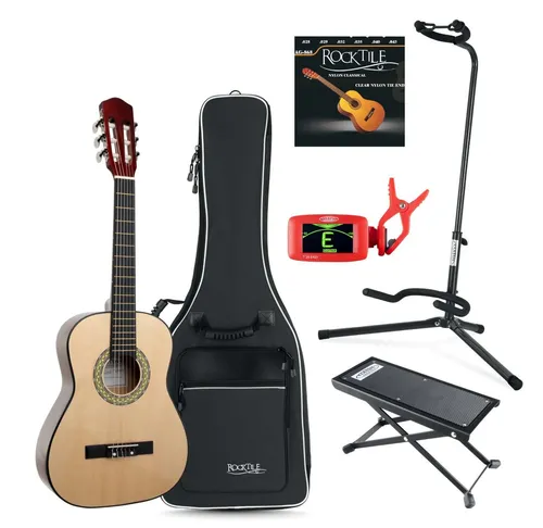 Classic Cantabile Acoustic Series AS-851 Klassikgitarre 1/2 Set - Gitarren Set für Einsteiger, ideal für Kinder von 5-9 Jahren mit vollständigem Zubehör: Gitarrentasche, Ständer, Fußbank und mehr!