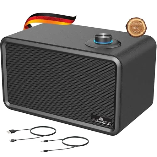 SCHWAIGER 661729 Moderner Retro Bluetooth Lautsprecher - Tragbare Bluetooth-Lautsprecher mit beeindruckendem Sound und stilvollem Vintage-Design. Genießen Sie kabellosen Musikgenuss bis zu 10 Stunden mit hochwertigem Holzgehäuse und Lederoptik.