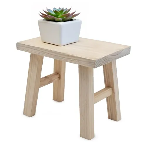 Spetebo Echtholz Blumenbank Natur rechteckig - 31 x 25 cm - Holz Pflanzenständer naturbelassen - Blumenhocker Pflanzenpodest Blumenpodest Miniatur Holzbank Deko Hocker Landhaus rustikal