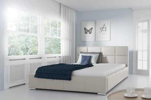 Luxuriöses gepolstertes Lederbett 200x200 cm - Eleganter Bettrahmen aus Holz mit modernem Design, ideal für stilvolle Schlafzimmer. In Beige, robust und ohne Montageaufwand, für höchsten Schlafkomfort.