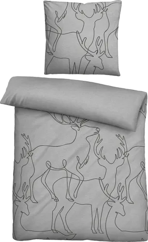 biberna Melange-Flanell Bettwäsche 0840517 HIRSCH in grau von biberna