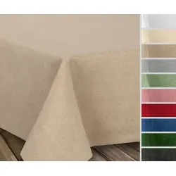 Fleckenabweisende bügelfreie Tischdecke mit Lotuseffekt - Sand-Beige - Hochwertige Tischdecke in Leinenoptik, schmutzabweisend mit Lotuseffekt und ohne Bügeln - perfekt für drinnen und draußen!