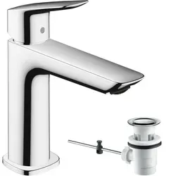 hansgrohe Logis Waschtischarmatur 71254000 mit Zugstangen-Ablaufgarnitur, chrom - Waschtischarmaturen mit ComfortZone 110, einstellbarer Temperaturbegrenzung und EcoSmart Air Power Technologie für effizienten Wasserverbrauch.