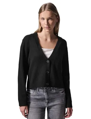 Street One Studio Damen F253944 Strickjacke, Schwarz, 46 EU - Strickjacke für Damen mit V-Ausschnitt und Knopfleiste, aus leichtem Baumwollmix mit Stretchanteil für optimalen Tragekomfort.