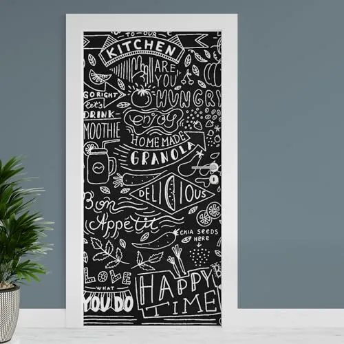 Finest Folia Türfolie 90x200 cm Türtapete Türposter Folie für Tür Wohnzimmer Kinderzimmer Küche Türaufkleber Bad Aufkleber selbstklebend TF01 (35 Chalkboard Küche)