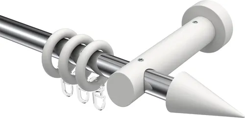 Interdeco Gardinenstange / Vorhangstange Chrom / Weiß, Typ Talena Siveo (Kegel), 20 mm Ø 1-läufig, 100 cm