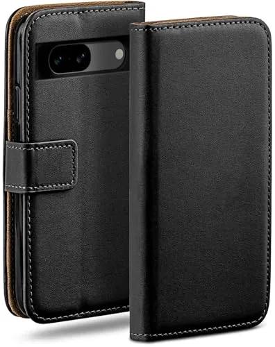 moex Book Case für Google Pixel 8a Handyhülle mit Kartenfach, Hülle klappbar 360 Grad Schutzhülle, Klapphülle Flip Case Cover, PU Leder Handytasche Lederhülle, Schwarz
