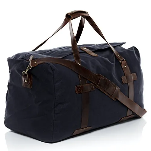 SID & VAIN CHASE Reisetasche aus echtem Leder, Weekender groß blau-braun - Hochwertige XL-Reisetasche aus echtem Leder für Damen & Herren. Ideal für Wochenendausflüge, Sport und Freizeit – stilvoll und geräumig!