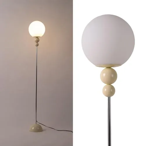 Alpinaluz Stehleuchte, Beige, cremefarben, Multiball-Design, Mid-Century mit undurchsichtiger Glaskugel, Ø24 cm, verchromter Metallstab und stabiler Sockel, E27-Fassung für Wohnzimmer, Schlafzimmer