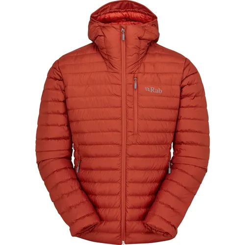 Rab Microlight Alpine Jacket tuscan red (TRD) L - Daunenjacke für Männer, windfest und atmungsaktiv, ideal für Outdoor-Abenteuer mit daunengefüllter Kapuze und geringem Packmaß.