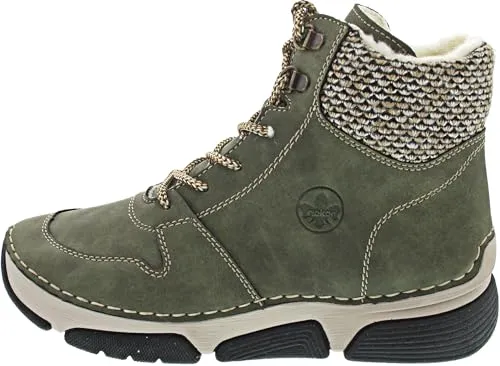 RIEKER Schnürstiefelette aus Lederimitat für Damen, Gr. 36, Dunkelgrün - Wanderschuhe mit Warmfutter und praktischem Reißverschluss für einfachen Einstieg. Hoher Tragekomfort und herausragende Qualität für den Alltag.