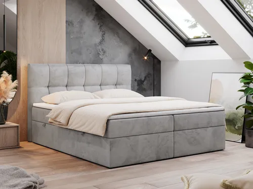 Boxspringbett 140x200 RICO mit Bettkasten - Betten mit 7-Zonen-Taschenfederkernmatratzen und Topper für optimalen Schlafkomfort. In elegantem Hellgrau, bietet es zusätzlichen Stauraum durch zwei Bettkästen.