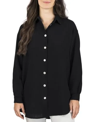 DENIMFY Musseline Bluse Damen Oversized DFMathilda - Blusen & Tuniken für Damen, hochwertige Oversize Langarmbluse aus 100% Baumwolle für einen bequemen Sitz und vielseitige Kombinationsmöglichkeiten.