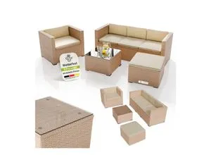 Juskys Polyrattan Lounge Punta Cana L creme – Stilvolle Gartenlounge für 4-5 Personen - Verwandeln Sie Ihren Außenbereich mit der eleganten Lounge „Punta Cana L“ in eine Wohlfühloase. Diese wetterfeste Sitzgruppe aus Polyrattan bietet Platz für gesellige Abende und entspannte Nachmittage. Inklusive waschbarer Kissen.