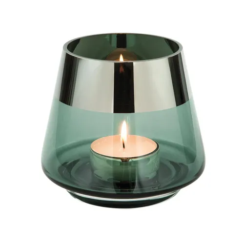 Fink Teelichthalter Ø 11 cm aus Glas türkis kleines Windlicht mit silbernem Rand