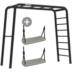 BERG PlayBase Medium + Swing set - Klettergerüst mit Reckstange und Monkey Bars, ideal für Spiel und Fitness im eigenen Garten. Flexibles Design für individuelle Zubehörwahl und einfache Montage ohne Beton.