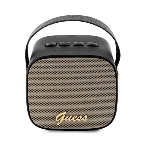 Guess Bluetooth Lautsprecher GUWSB2P4SMK - Mini Schwarz mit Leder-Logo - Bluetooth Lautsprecher, tragbar mit 4 Stunden Akkulaufzeit, ideal für Unterwegs und stylisches Design mit Leder-Logo.