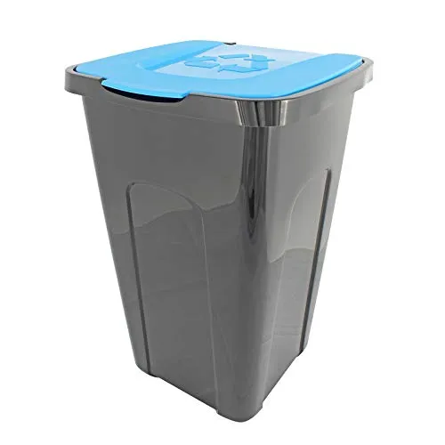 Abfalltonne Mülltonne Abfalleimer Mülleimer 50 Liter Recycling mit Deckel (Deckel Blau)