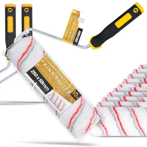 10x Instalguru Malerrolle Farbroller 25 cm 8x58 mm Polyacryl Streichrolle Malerwalze Farbwalze Lackroller Ersatzrolle mit 2x Griff Streichen Malen Renovierung für Farbe Lackier