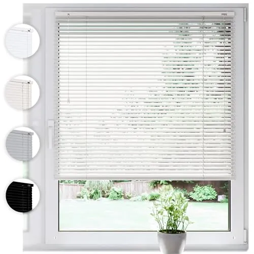 Sonello Jalousie Klemmfix ohne u. mit Bohren 85cm x 175cm Weiß Aluminium Jalousette, Klemmfix, Inkl. Halterung für Decken- u. Wandmontage Alu Jalousie Fenster u. Tür, Blickdicht freihängend weiß 85 cm x 175 cm