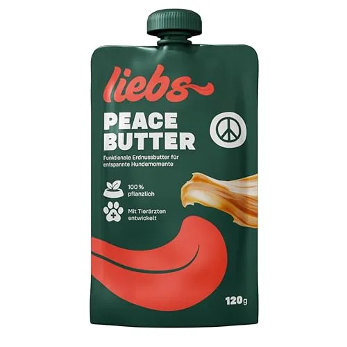 liebs Peanut Butter Paste | Erdnussbutter Creme | Belohnungs Snack Hunde – Unterwegs, Training & Arztbesuch | Leckerli Tube | Ashwagandha, L-Tryptophan, Öl & Proteine - 120g