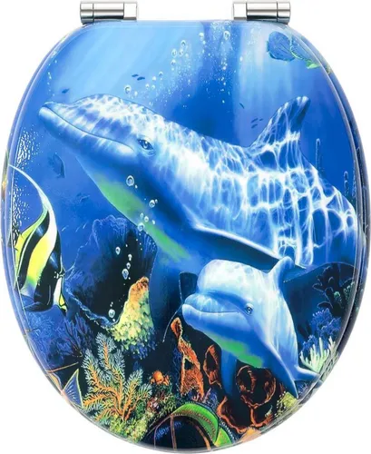 WC Sitz mit Absenkautomatik - Holz WC-Deckel (Delfin) - Stabiler WC-Sitz mit Absenkautomatik, der leise schließt. Pflegeleichte glatte Oberfläche und tolle Motive machen Ihr WC zum Eyecatcher.