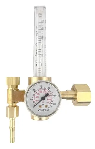 WELDINGER ECO Druckregler mit Flowmeter für Argon/CO2 - Robuster Druckregler aus massivem Messing, ideal für präzise Gassteuerung. Integriertes Flowmeter für exakte Einstellungen der Gasmenge, perfekt für Mehrweg-Gaszylinder.