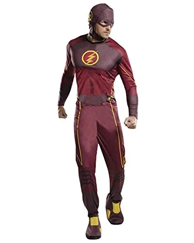 Rubie´s The Flash Kostüm Basic Größe XL - Superhelden-Kostüm im Flash-Design mit Rücken-Klettverschluss und Kopfbedeckung, ideal für schnelle Verkleidungen und Superhelden-Fans.