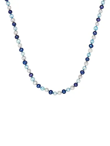 Valero Pearls Perlenkette silber - Kette aus hochglanzpolierten Süßwasser-Zuchtperlen in Dunkelblau, ideal für elegante Anlässe oder als stilvolles Accessoire.