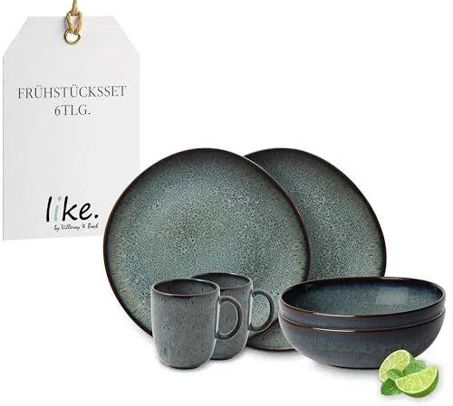 like. by Villeroy & Boch Frühstücks-Set Lave gris 6tlg - Frühstücksset mit sechs handgefertigten Tellern in elegantem Grauton. Hochwertiges Porzellan vereint Langlebigkeit und zeitloses Design für einen stilvollen Frühstückstisch.