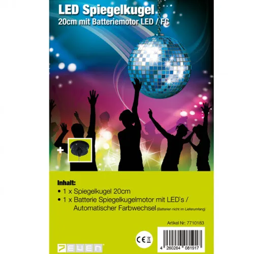 7even LED Spiegelkugel 20cm mit Batteriemotor und Farbwechsel / LED-Spiegelkugel