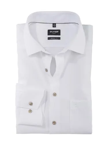OLYMP Herren Businesshemd Langarm Luxor,Einfarbig,modern fit,Global Kent,Weiss 00,40