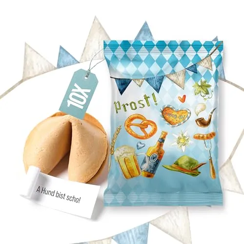 Logbuch-Verlag Oktoberfest Glückskekse mit bayerischen Sprüchen, 10er Set: Bayern Deko, Gastgeschenk, Hochzeit, Give-Away, 7 x 10 cm