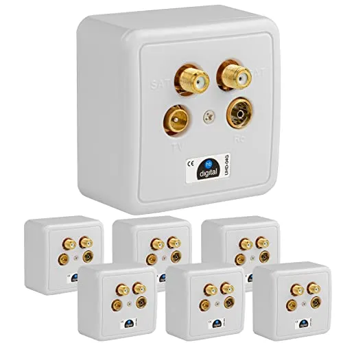 HB-DIGITAL 7X 4-Loch Antennen-Dose SAT Kabel Enddose VERGOLDETE ANSCHLÜSSE (2X SAT/TV/Radio) für Koaxial- & Antennenkabel Fernsehen Full HD Digital Analog Aufputz Unterputz