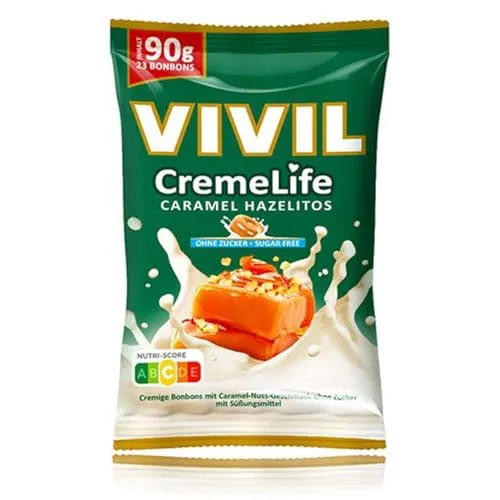 VIVIL Creme Life Caramel Hazelitos, 1 Beutel, Sahnebonbons mit Nussgeschmack, zuckerfrei & glutenfrei, 1 x 90g