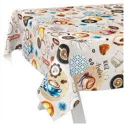 ANRO Tischdecke Wachstuch abwaschbar Coffee Time Tischwäsche (Einzelstück 1-tlg), wasserabweisend pflegeleicht Aquarell Bunt 220x140cm bunt eckig | 140 cm x 220 cm