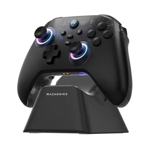 Machenike G3V2 Controller PC, Gamepad PC Wireless, 2 Einstellbare Hall Effekt Joystick, 2 Programmierbare Tasten, mit Bunten RGB-Lichtern, für Switch/iOS/Android, 1000mAh Akku (Schwarz)