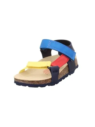 Superfit Jungen Fussbettpantoffel Sandale 8010, Blau Mehrfarbig, 29 EU - Hausschuhe für Jungen mit orthopädischem Naturkork-Fußbett und verstellbaren Klettverschlüssen für optimalen Komfort und Passform.