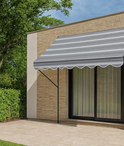 Angerer Klemmmarkise grau-creme gestreift 400 cm - Markise mit zeitlosem Design, stufenlos verstellbar und ideal für Balkon oder Terrasse, bietet perfekten Sonnenschutz und hohen Raumkomfort.