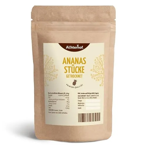 Ananasstücke getrocknet 500g | leicht gezuckerte Ananas-Stücke | unvergleichlich fruchtiges Aroma | schonend getrocknet | ideal für unterwegs, oder als Snack zwischendurch | vom Achterhof
