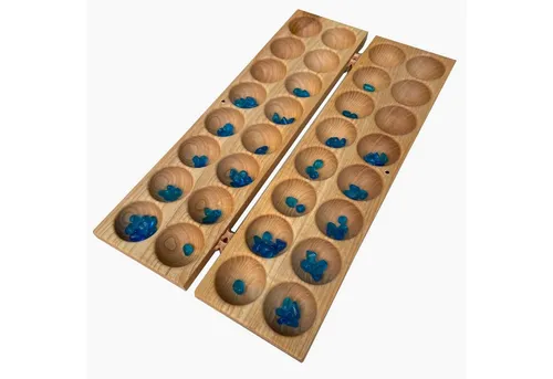 Madera Spielzeuge Spielesammlung Hus/Bao mit 80 Glassteinche, Made in Germany, Strategiespiel,Mancala, besonders große Mulden,Made in Germany