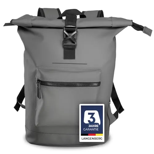 LANGENBERG Trenton 2.0 Rollup Rucksack (Grau) - Tagesrucksäcke, wasserabweisend und perfekt für Studenten, bietet Platz für einen 17-Zoll-Laptop und ist ideal für Uni, Arbeit oder Freizeit.