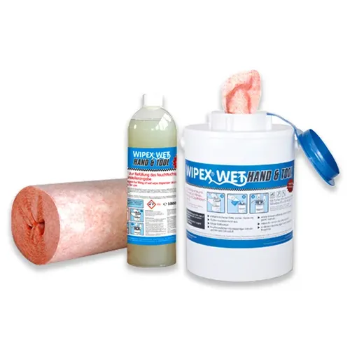 Wipex Reinigungstücher Wet Hand und Tool Starterset - Industrie-Putztücher mit 240 Tüchern und 2 Litern hochwirksamem, hautschonendem Reiniger. Ideal zum Entfernen von Fetten und Farben, perfekt für Werkstatt und Montage.