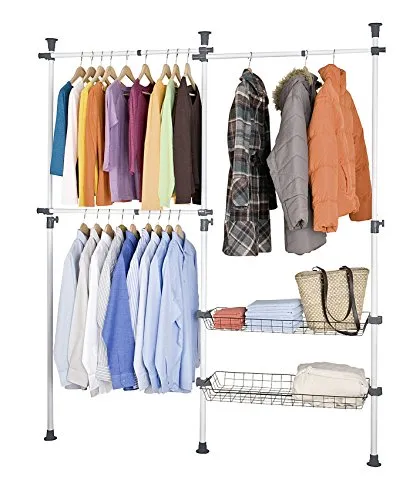 WENKO 6200050100 Teleskop-Garderoben-System Herkules - verstellbares Ordnungssystem, Stahl, 164-215 x 141-250 x 38 cm, Weiß