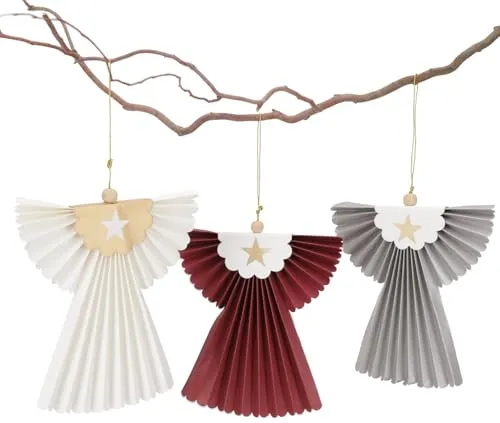 GURU SHOP 3er Set Origami Weihnachtsschmuck, Weinachts Deko, Fensterdeko - Engel 20cm, 20x20x1 cm