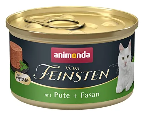 animonda vom Feinsten Mousse Katzenfutter nass Pute + Fasan (12 x 85g), getreidefreies Katzenfutter nass ohne Zucker, mit frischen, fleischigen Zutaten